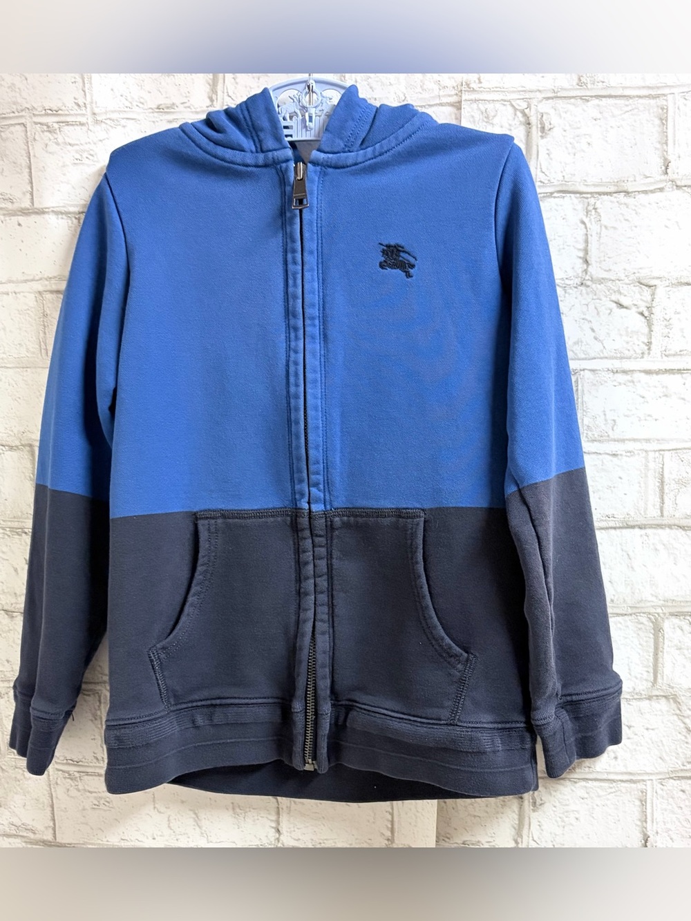 Boys Burberry Blue and Black Colorblock Zip-Up Hoodie